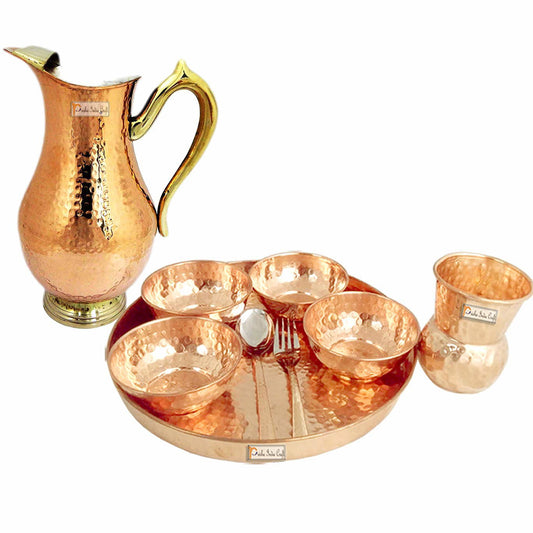 Pure Copper Dinner Thali Set, Serveware & Dinnerware, 9 Pieces - ArtyCraftz.com