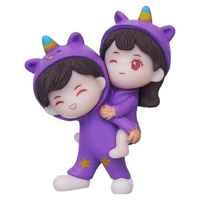Purple Miniature Cute Couple Statue Girl on Boy's Shoulder Showpiece-ArtyCraftz.com