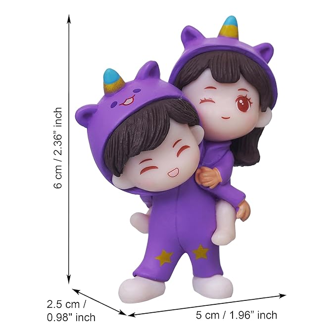Purple Miniature Cute Couple Statue Girl on Boy's Shoulder Showpiece-ArtyCraftz.com