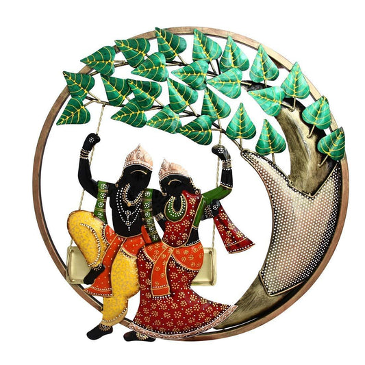 Radha Krishna On Swing Round Wall Art