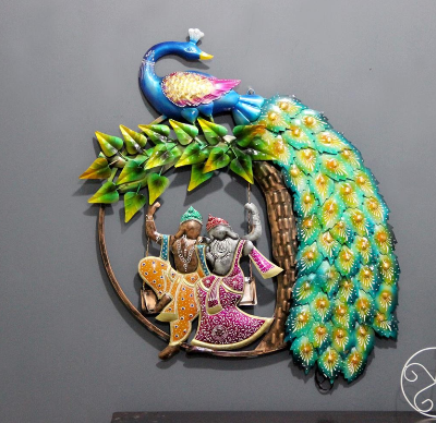Radha Krishna with Peacock Wall Art - ArtyCraftz.com