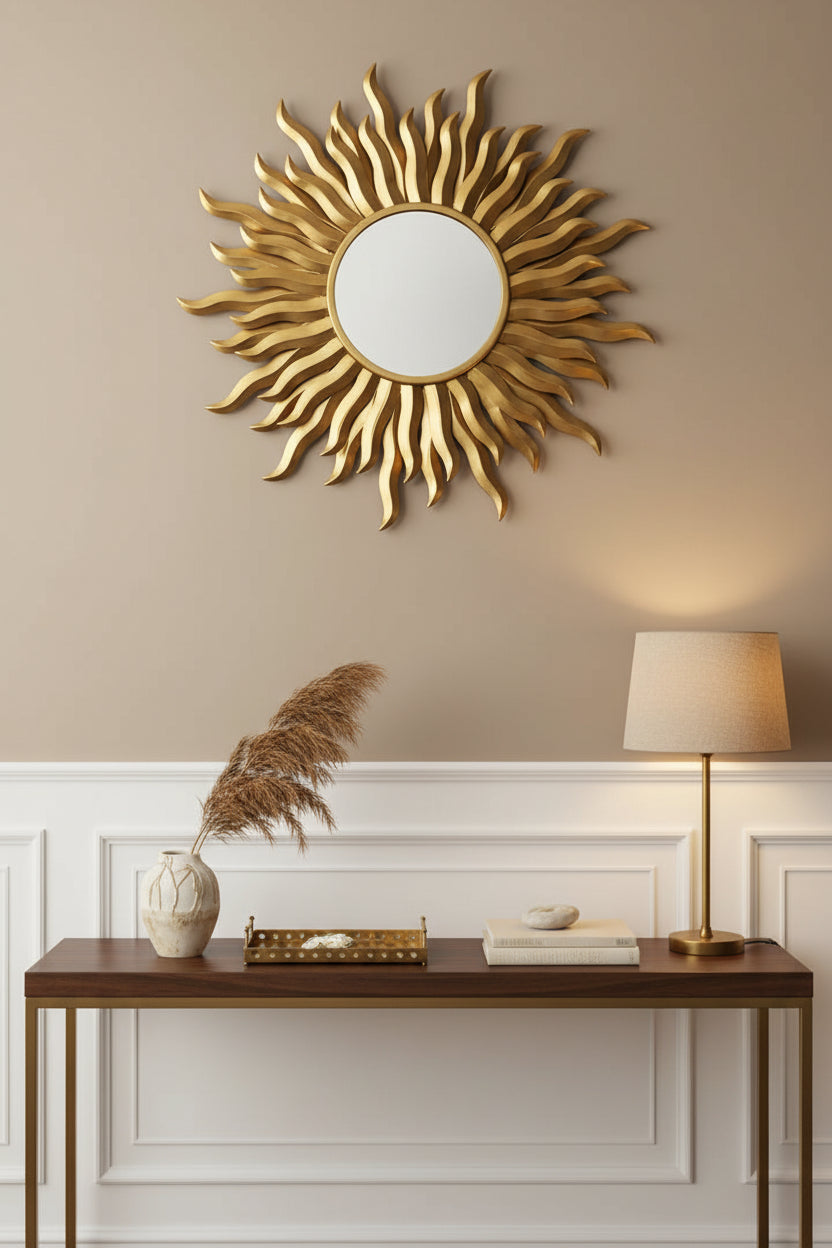Radiant Golden Sunburst Wall Mirror-ArtyCraftz.com
