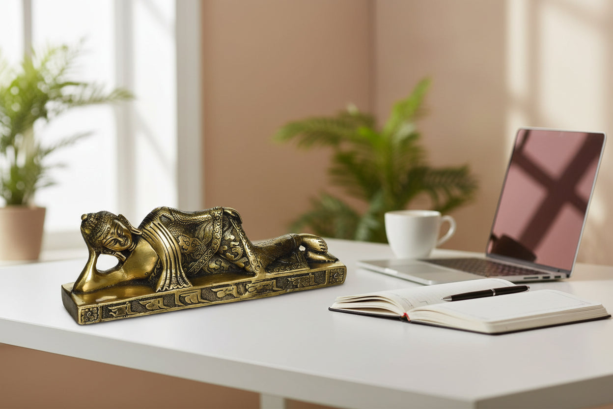 Reclining Buddha Brass Idol-ArtyCraftz.com