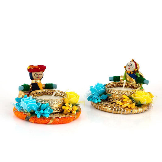 Recycled Material Rajasthani Raja Rani Puppet Decorative Tealight Candle Holder (1 Pair) - ArtyCraftz.com