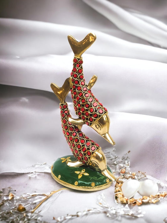 Red & Gold Decorative Dolphin Showpiece-ArtyCraftz.com