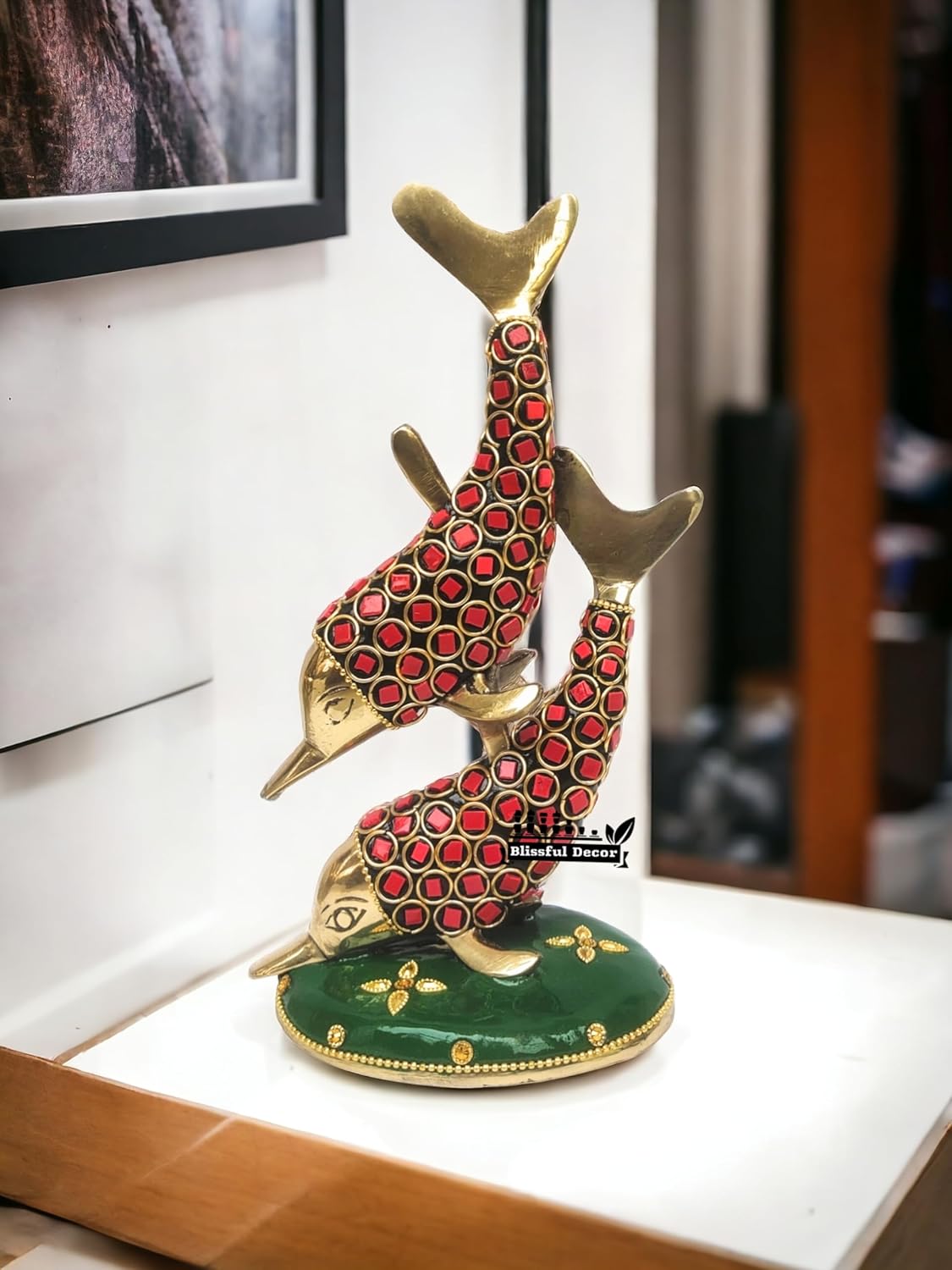 Red & Gold Decorative Dolphin Showpiece-ArtyCraftz.com