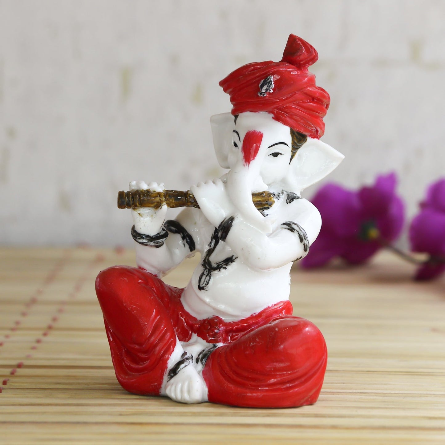 Red Resin Flute Ganesh Musical Showpiece-ArtyCraftz.com