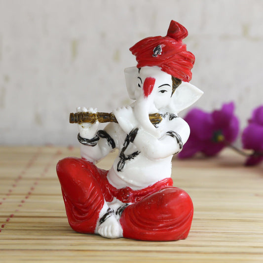 Red Resin Flute Ganesh Musical Showpiece-ArtyCraftz.com