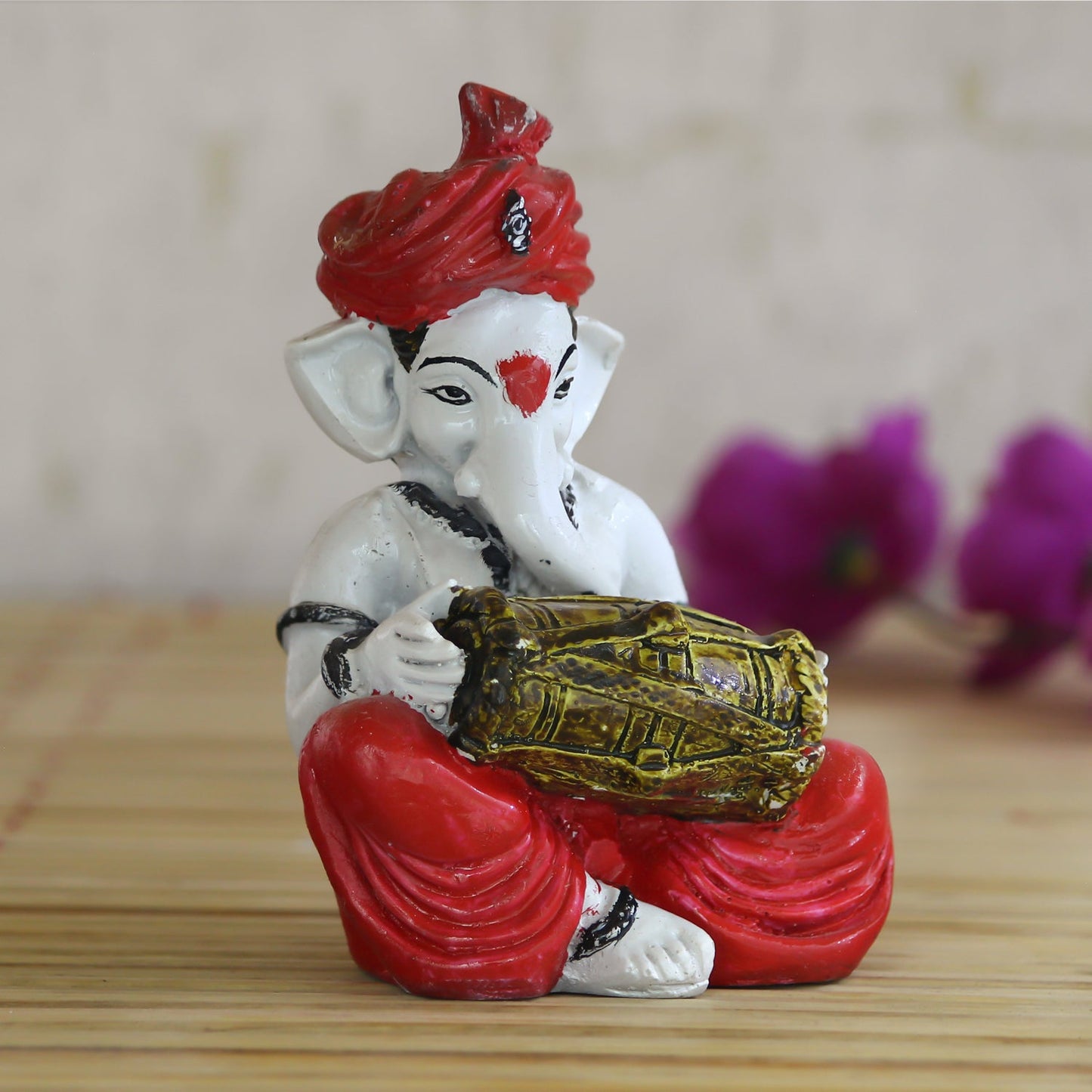 Red Resin Tabla Ganesh Musical Showpiece-ArtyCraftz.com