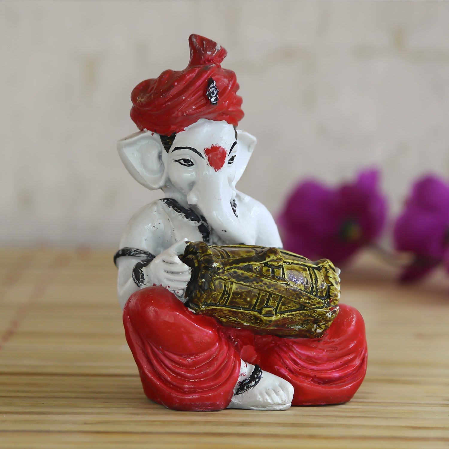 Red Resin Tabla Ganesh Musical Showpiece-ArtyCraftz.com