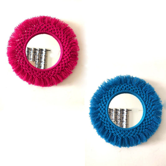 Red and Blue Macrame Cotton Wall Mirror-The Round Set of 2 - ArtyCraftz.com