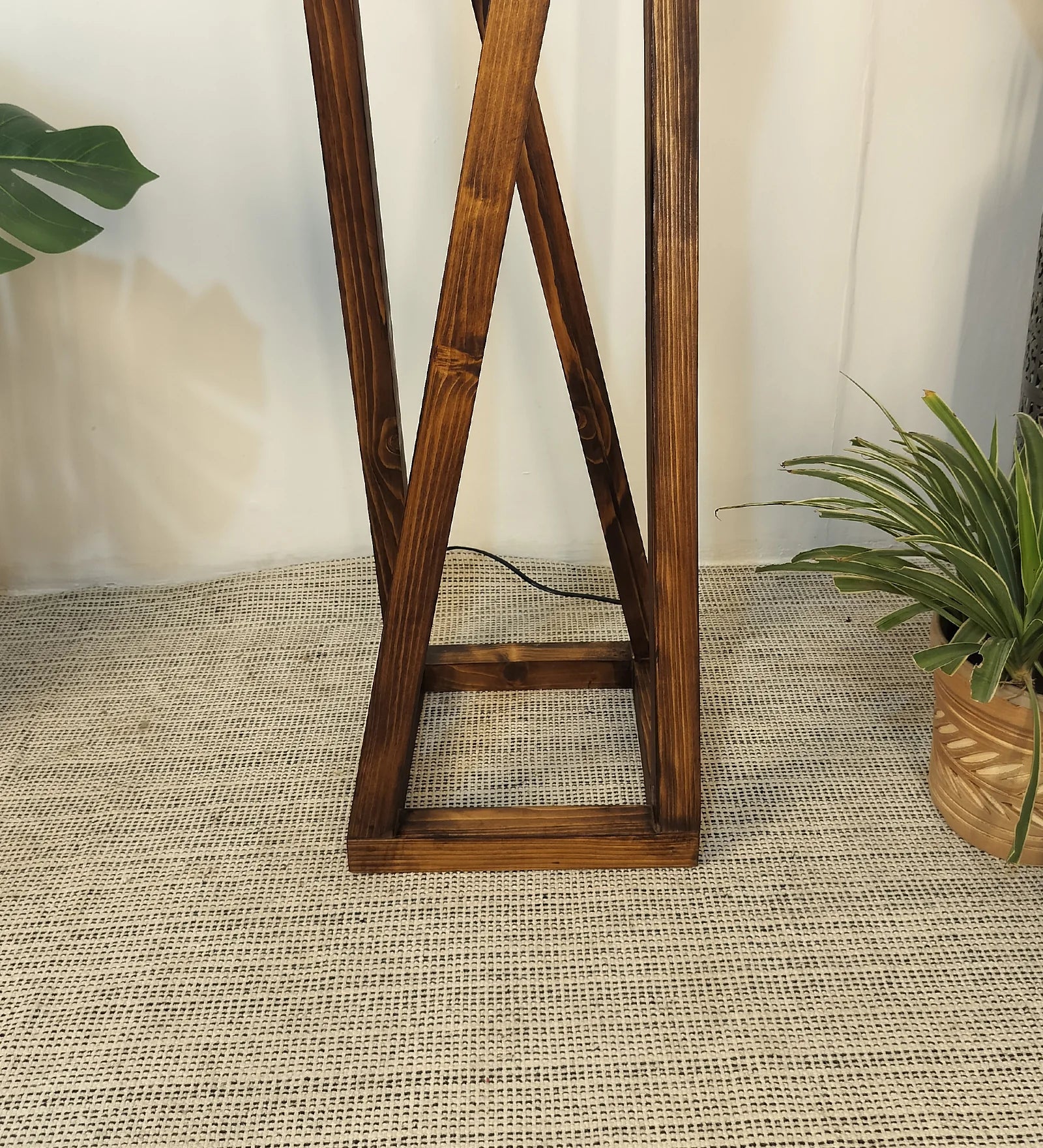 Remy Wooden Floor Lamp with Brown Base and Beige Fabric Lampshade - ArtyCraftz.com