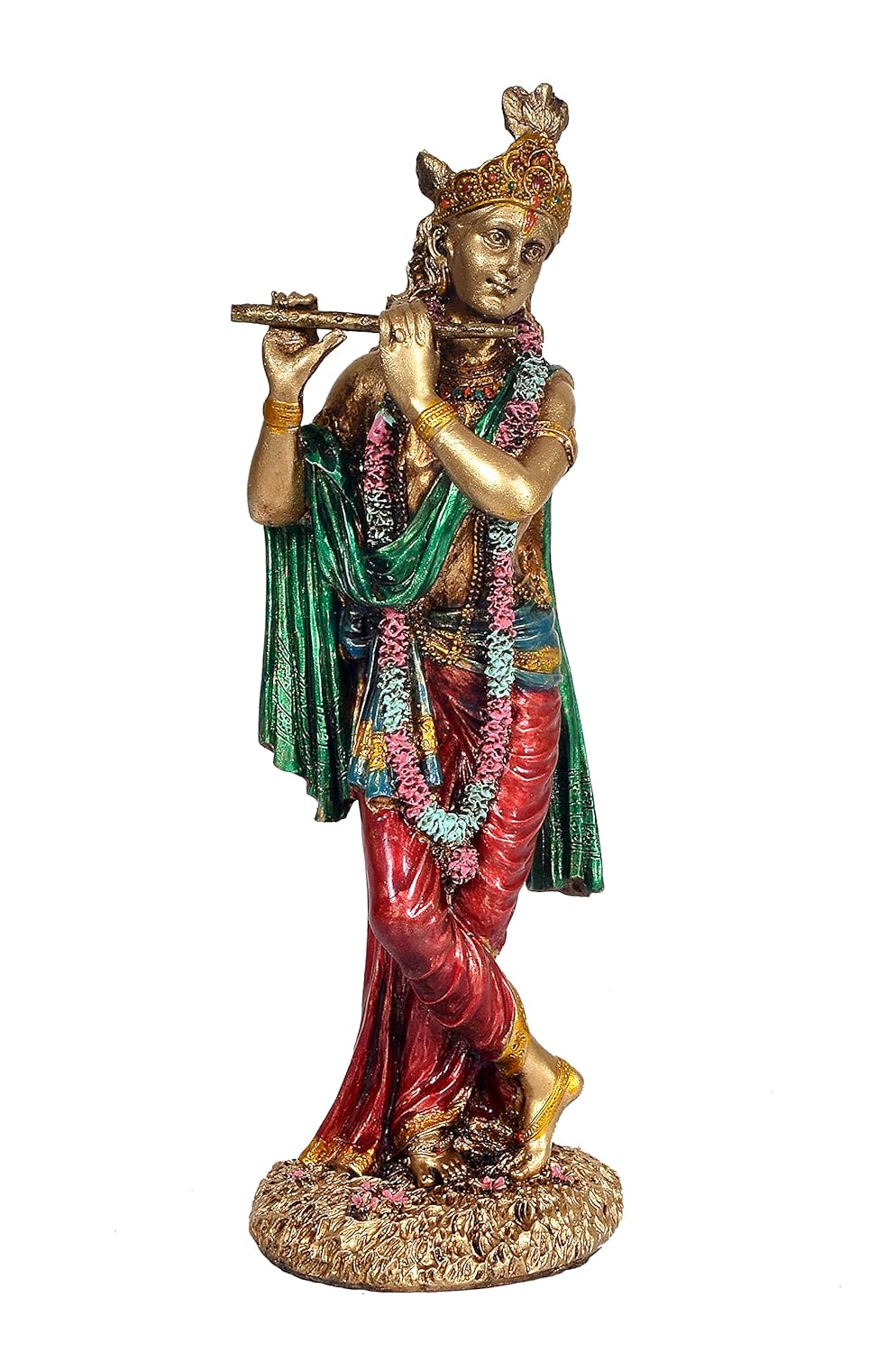 Resin Cold Cast Krishna Playing Flute Multicolour Idol