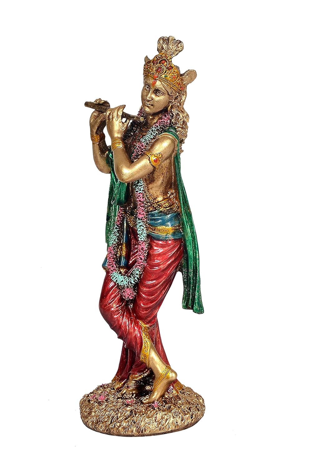 Resin Cold Cast Krishna Playing Flute Multicolour Idol