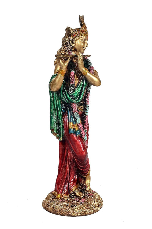 Resin Cold Cast Krishna Playing Flute Multicolour Idol Side View