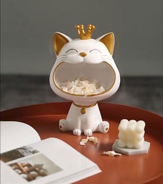Resin Animal Big Mouth Lucky Cat Figurine Storage Holder - ArtyCraftz.com