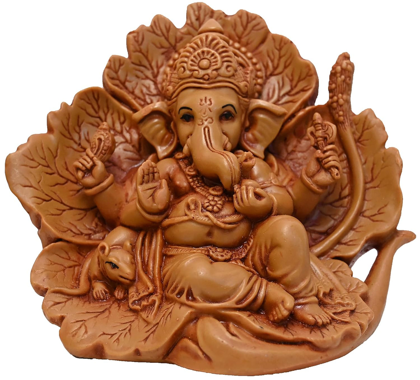 Resin Ganesha with Decorative Pepal Leaf Backdrop Statue-ArtyCraftz.com