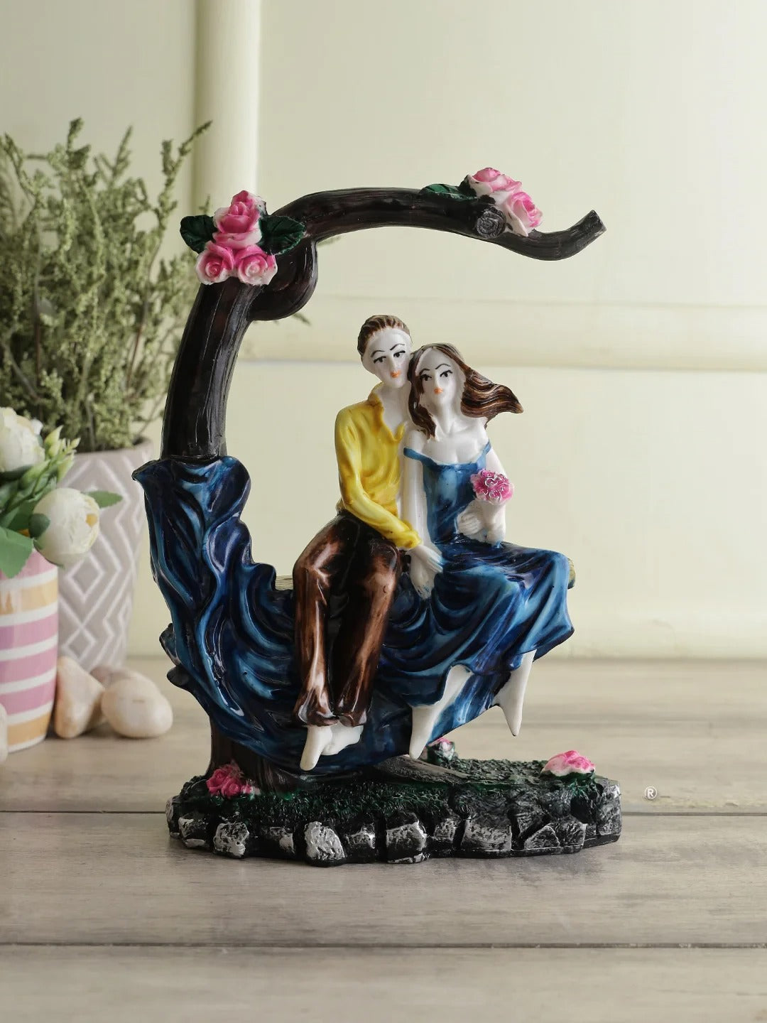 Resin Love Couple Sitting On Tree Showpiece-ArtyCraftz.com