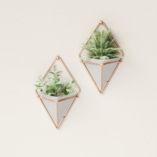 Rose gold and white geometric wall hanging planter set of two-ArtyCraftz.com