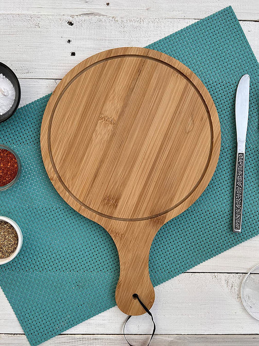 Round 10 Inch Pizza Platter - Bamboo Wood, Natural Color - ArtyCraftz.com