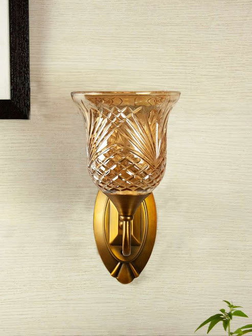 Round Antique Brass and Glass Wall Light (Gold) - ArtyCraftz.com