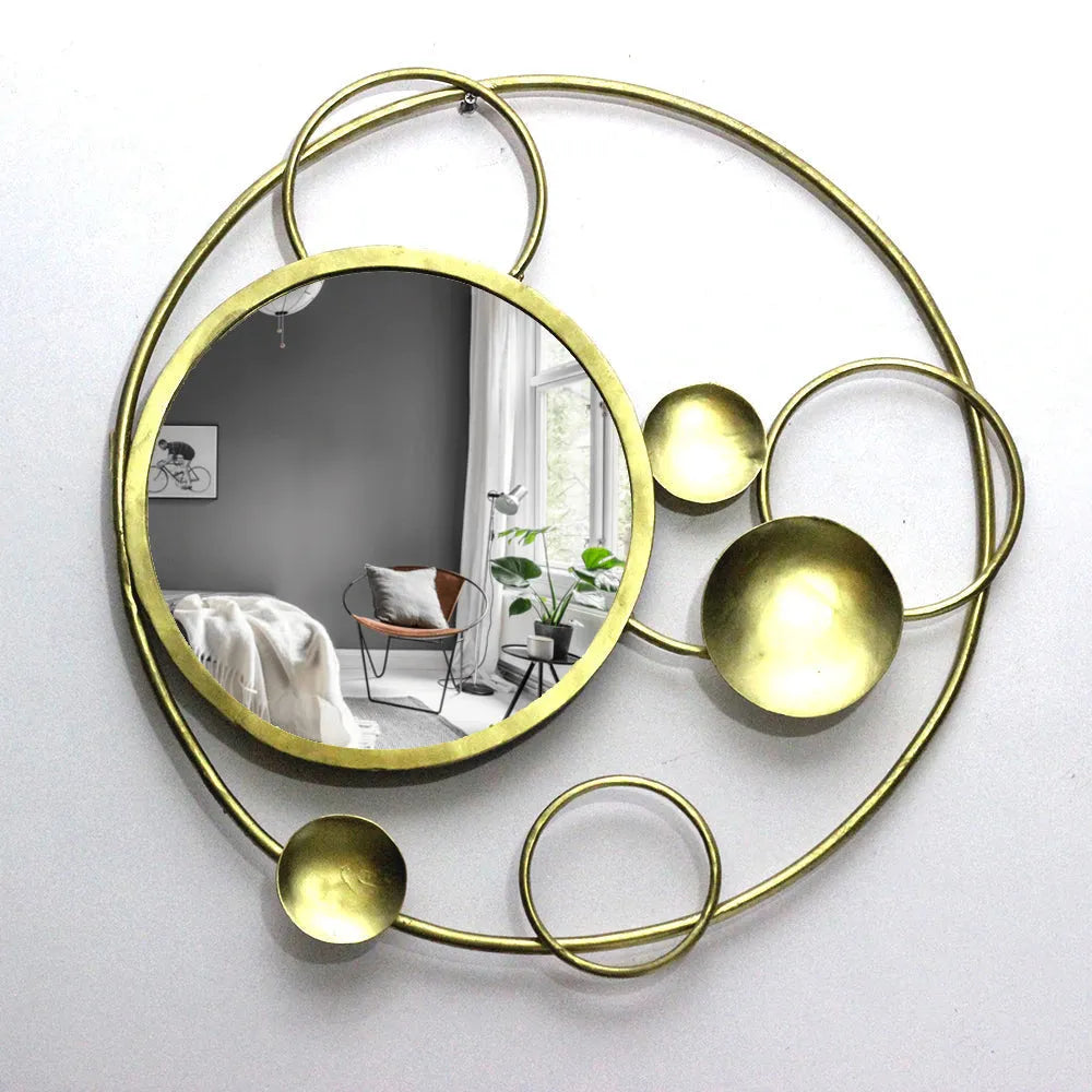 Abstract Circular Round Geometrical Shaped Gold Decorative Mirror