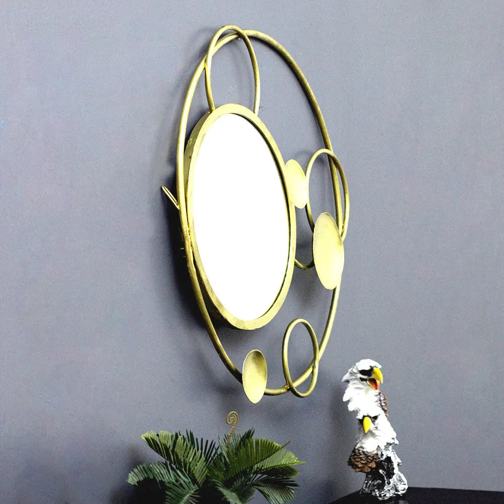 Abstract Circular Round Geometrical Shaped Gold Decorative Mirror