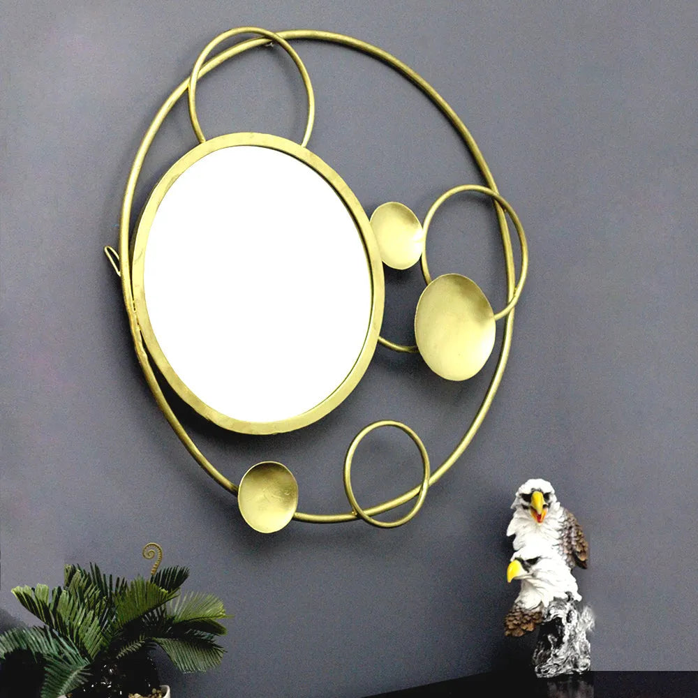 Abstract Circular Round Geometrical Shaped Gold Decorative Mirror