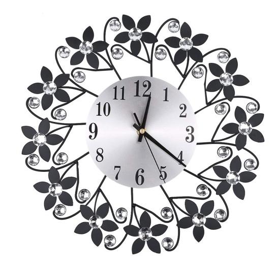 Round Rhinestone Flower Wall Clock