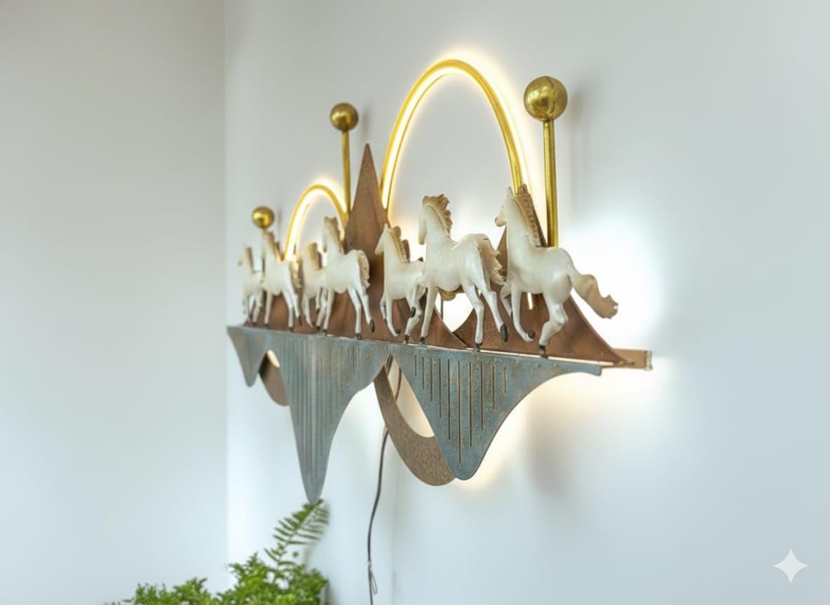 Running Seven Horses Metal Wall Art with LED Lights Right View-ArtyCraftz.com