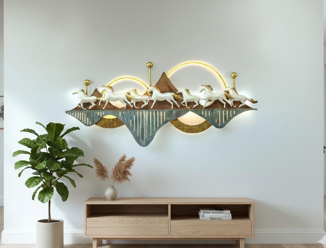 Running Seven Horses Metal Wall Art with LED Lights Main image-ArtyCraftz.com