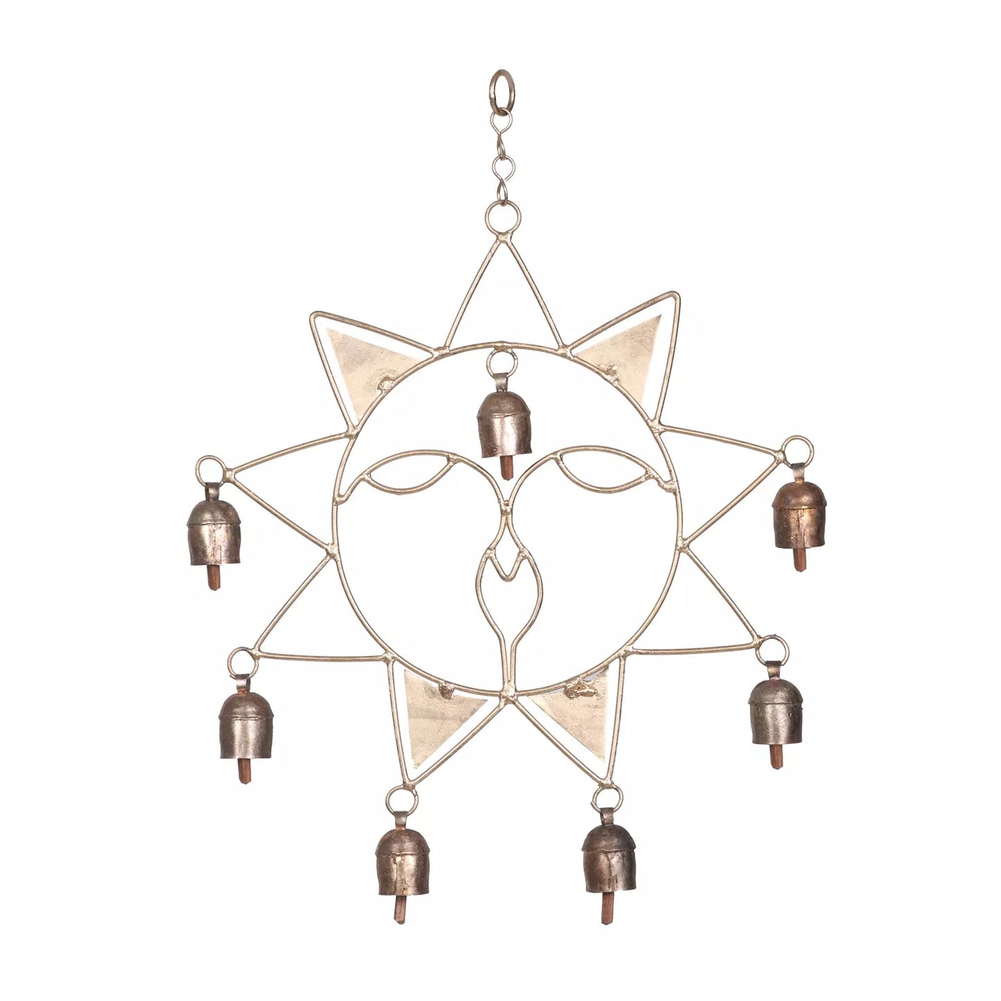 Rustic 6 Metal Bells Sun Design Windchime