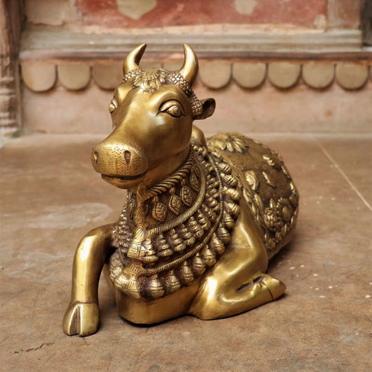 Sacred Brass Sitting Nandi Statue