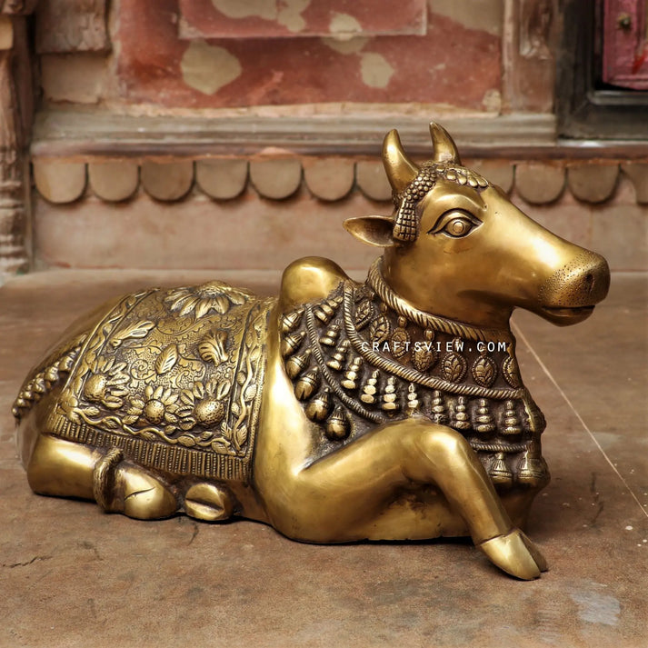 Sacred Brass Sitting Nandi Statue