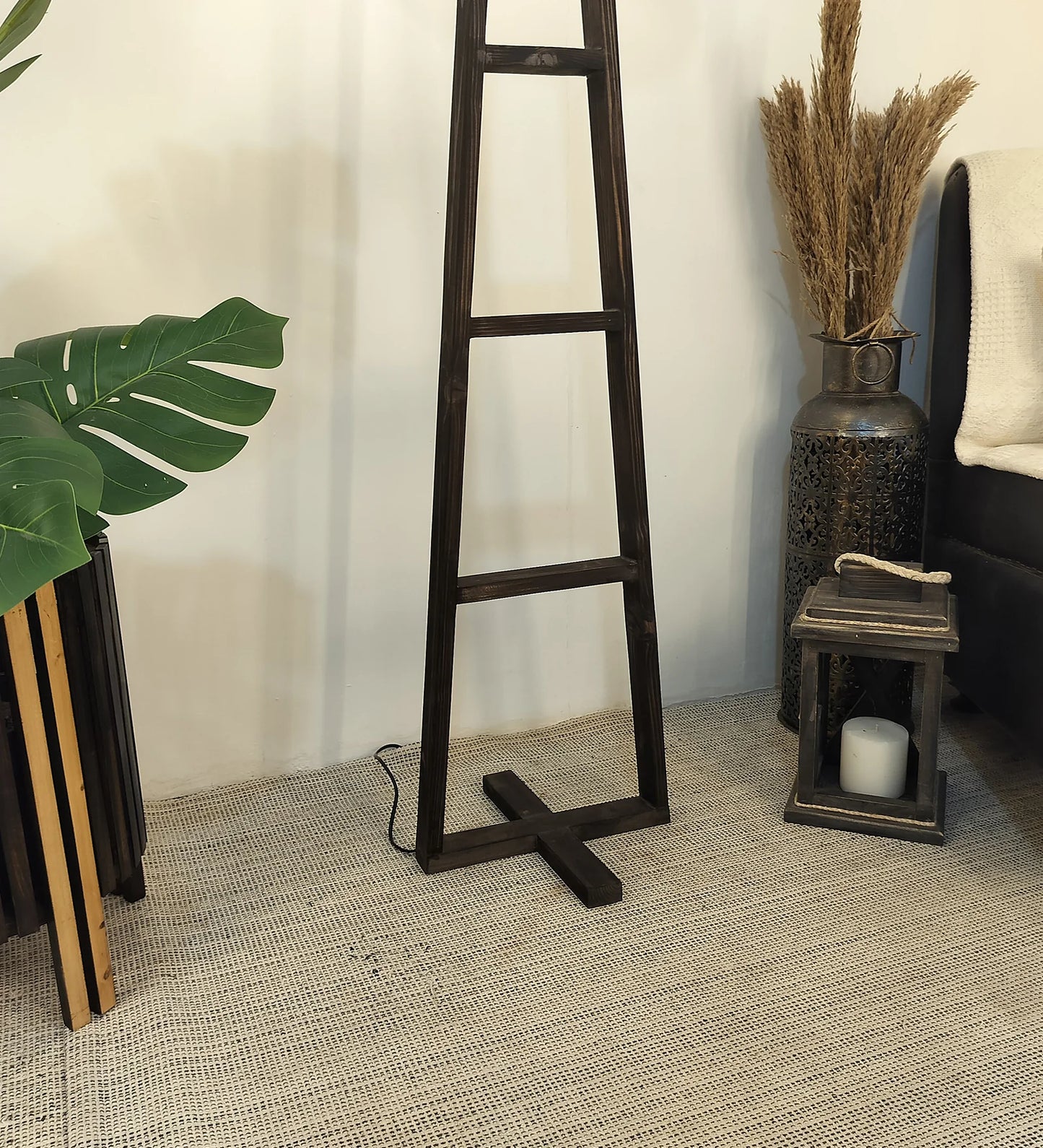 Salita Wooden Floor Lamp with Brown Base and Beige Fabric Lampshade - ArtyCraftz.com