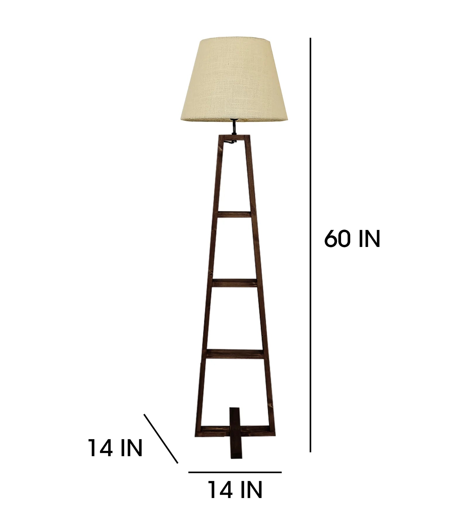 Salita Wooden Floor Lamp with Brown Base and Beige Fabric Lampshade - ArtyCraftz.com