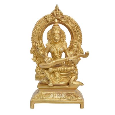 Brass Ganesha Lakshmi Saraswati Temple Golden Finish Statue