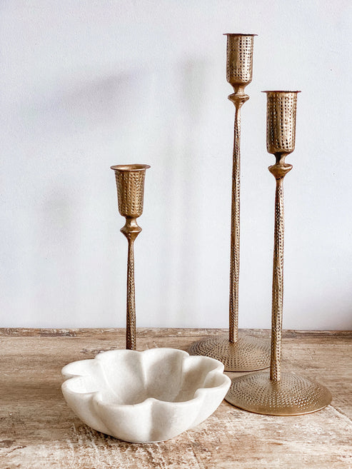 Scalloped Marble Bowl with Brass Candle Holders
