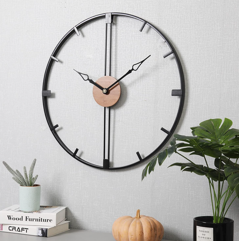 Metal Wall Clock With Wooden Dial