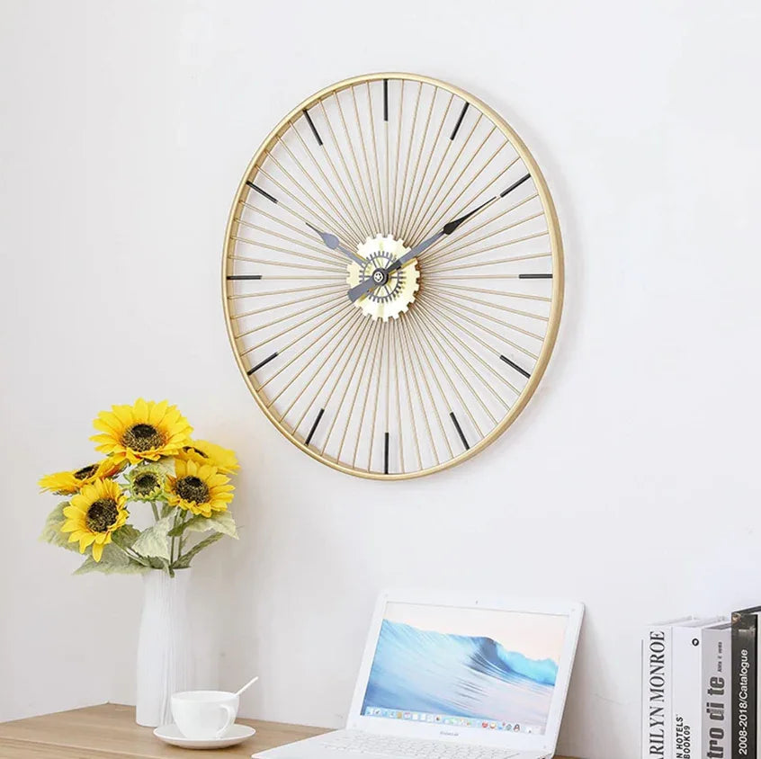 Cycle Wheel Decorative Iron Clock Golden