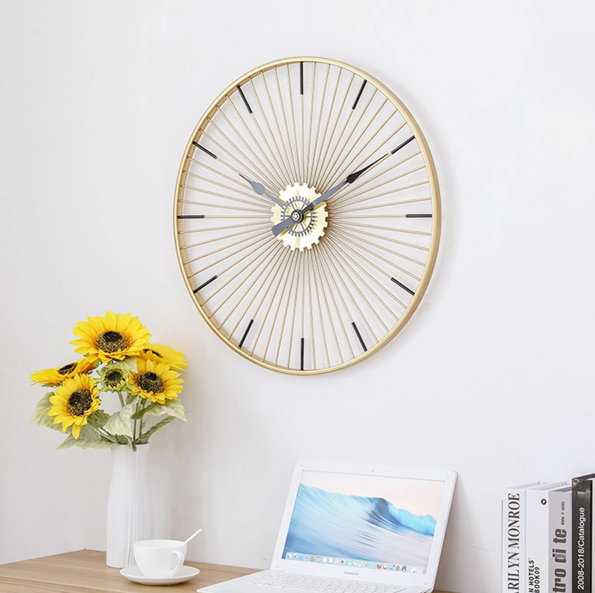 Cycle Wheel Decorative Iron Clock Golden