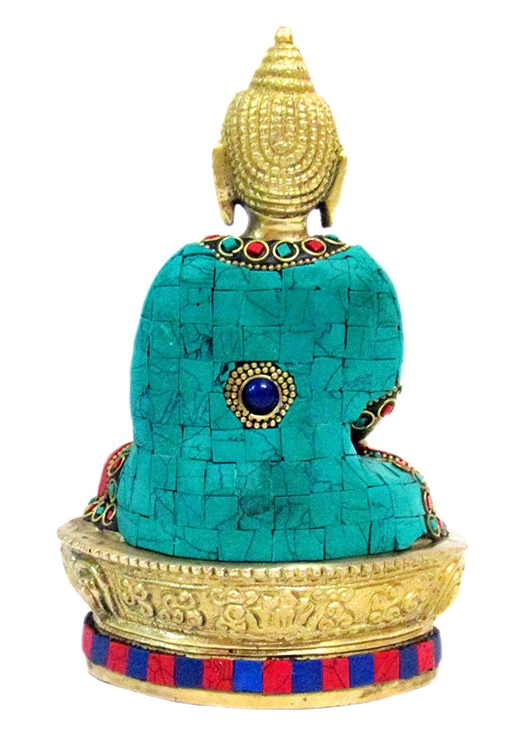 Seated Buddha brass statue with gold-tone and multicolour decorative detailing - ArtyCraftz.com