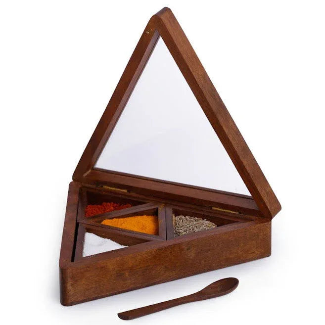 Seesham Wood Triangle Spice Box-ArtyCraftz.com