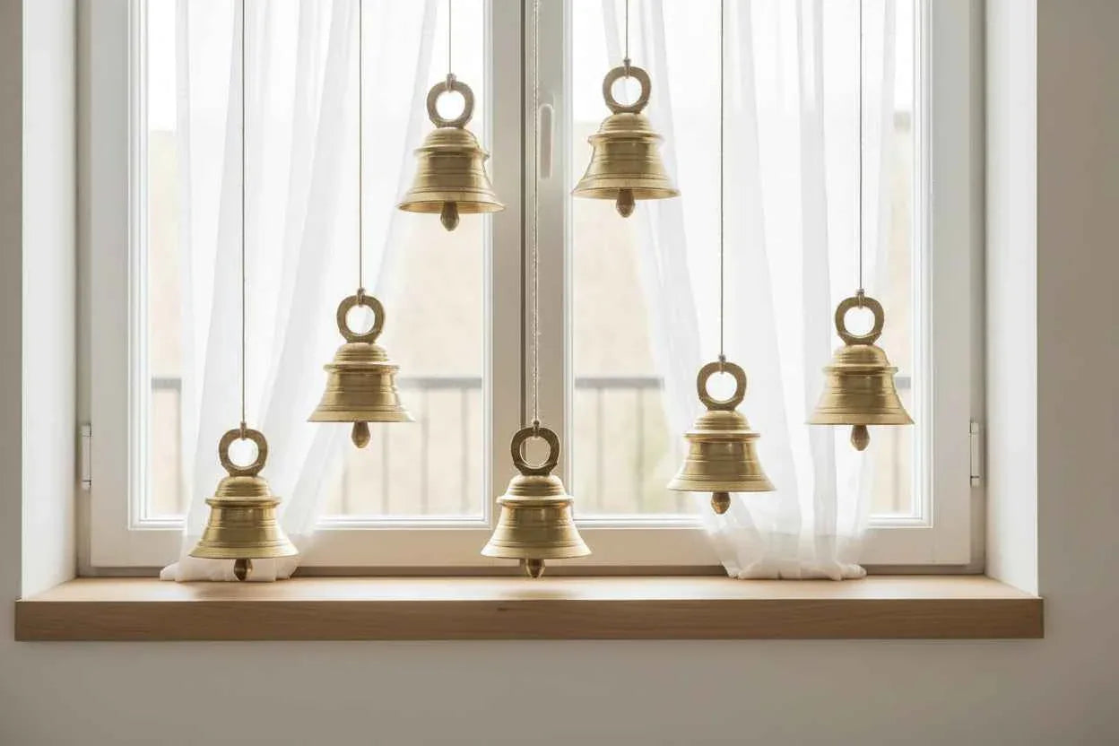 Brass Pooja Bells  Set of 12 Handcrafted 2 Inch Temple Ghanti with Hanging Loop | Pure Tone Sacred Bells