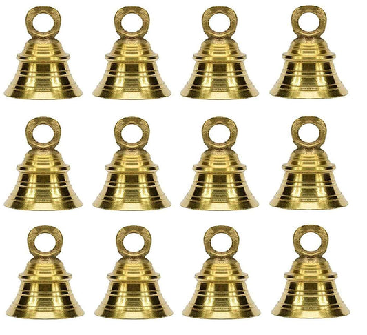 Brass Pooja Bells  Set of 12 Handcrafted 2 Inch Temple Ghanti with Hanging Loop | Pure Tone Sacred Bells