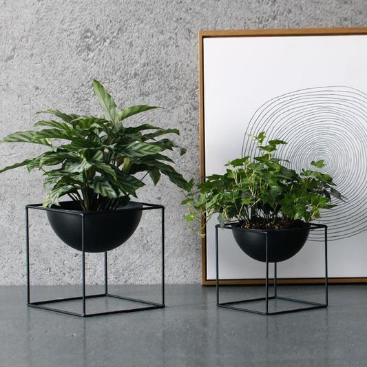 Set of 2 Black Metal Planters with Square Frames for Modern Decor - ArtyCraftz.com