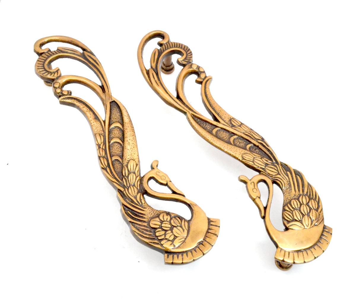 Set of 2 decorative brass peacock door handles with engraved detailing-artycraftz.com