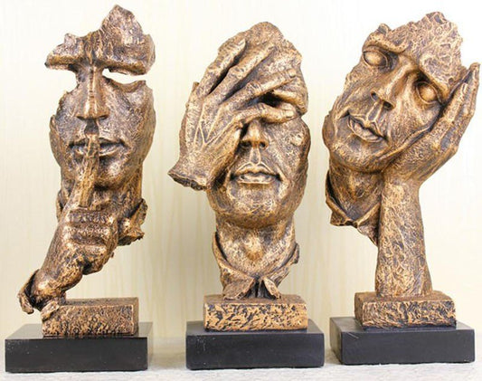 Set of 3 Polyresin Human Face Thinking Statue Showpiece - ArtyCraftz.com