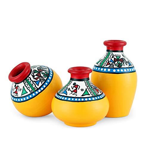 Set of 3 Terracotta Warli Painted Miniature Flower Vase- ArtyCraftz.com