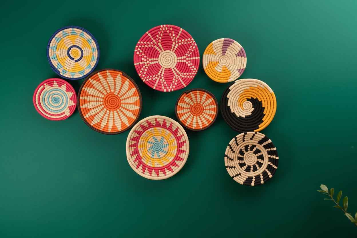 Set of 9 Sabai Grass Wall Baskets – Handmade Boho Wall Decor (8, 10 & 12 Inch)